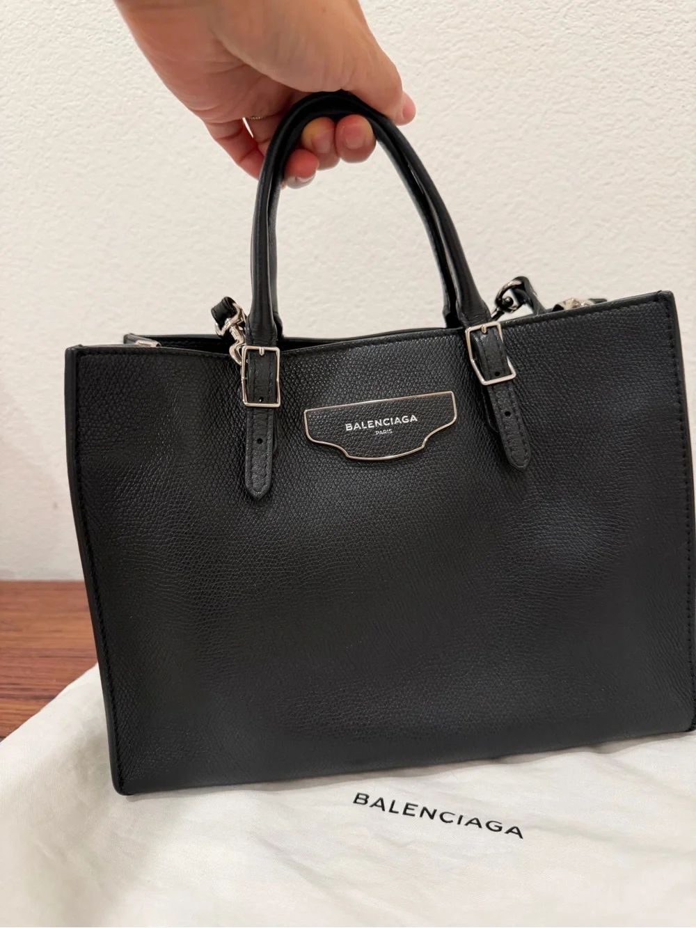 Balenciaga Black Pebbled Leather Structured Satchel